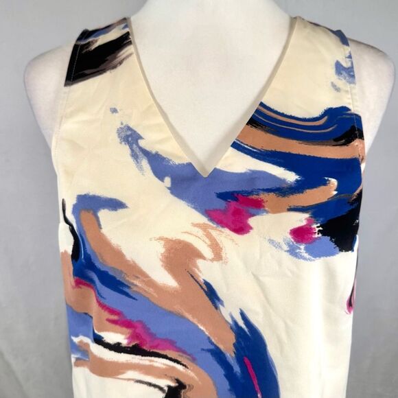 Nine West white colorful abstract print vneck top size XS - Picture 2 of 6